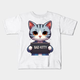 Bad Kitty Mugshot Drawing Kids T-Shirt